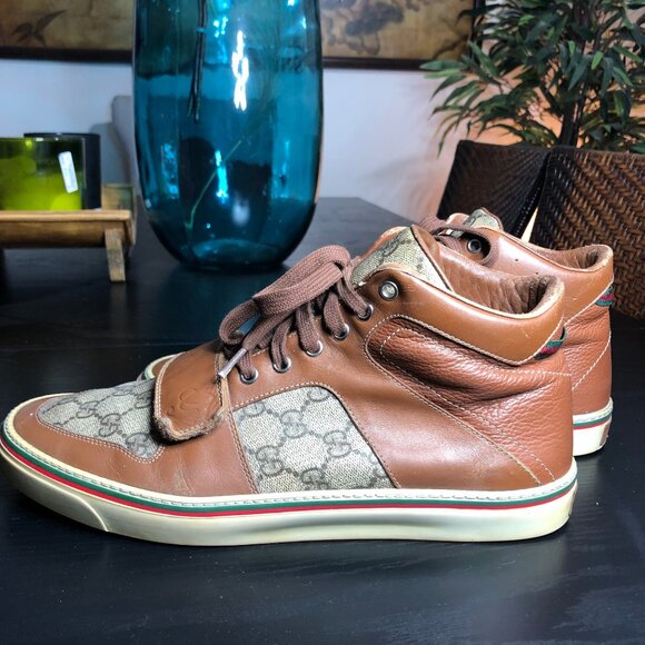 Gucci GG Canvas Leather High Top Sneakers – Brown Monogram – 245310 9.5G US 10.5 - Picture 2 of 11